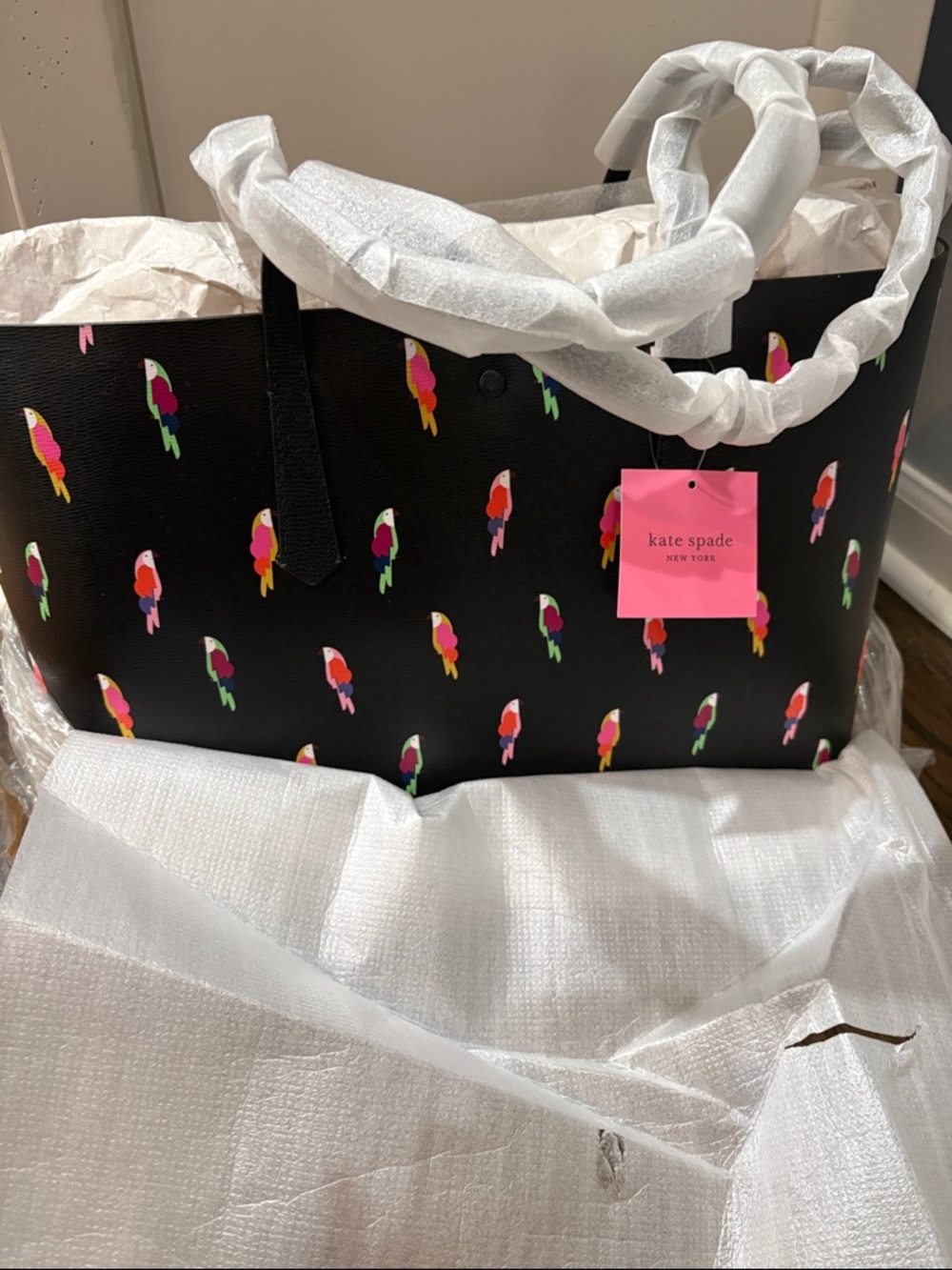 kate spade Black Multicolor Parrot Print Tote